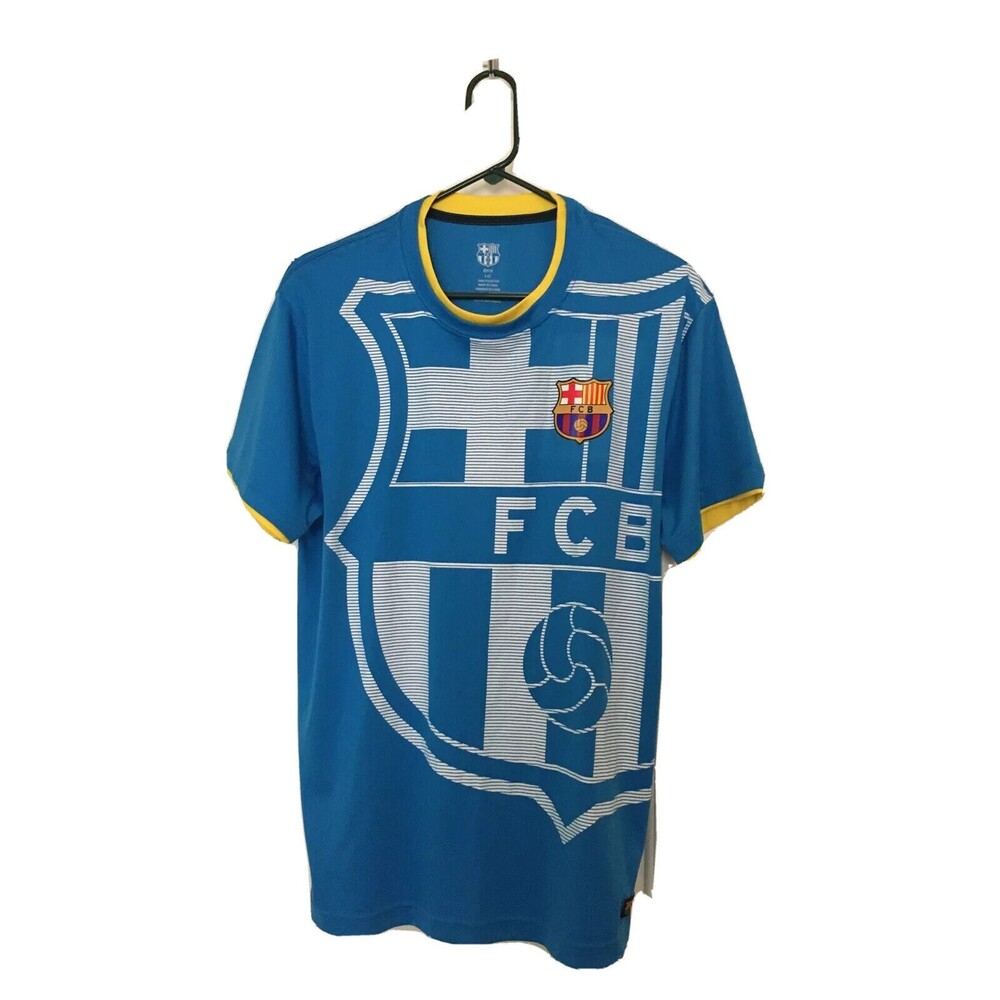 FCB Barca Men's Graphic Print Short Sleeve Soccer Jersey Shirt Size Large